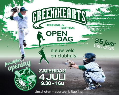 Green Hearts viert opening nieuw honkbalveld met Open Dag op 4 juli
